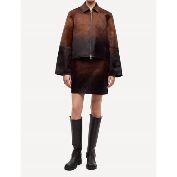 NEW SAMSOE salylo leather jacket in dark brown dip dye - Picture 1 of 3